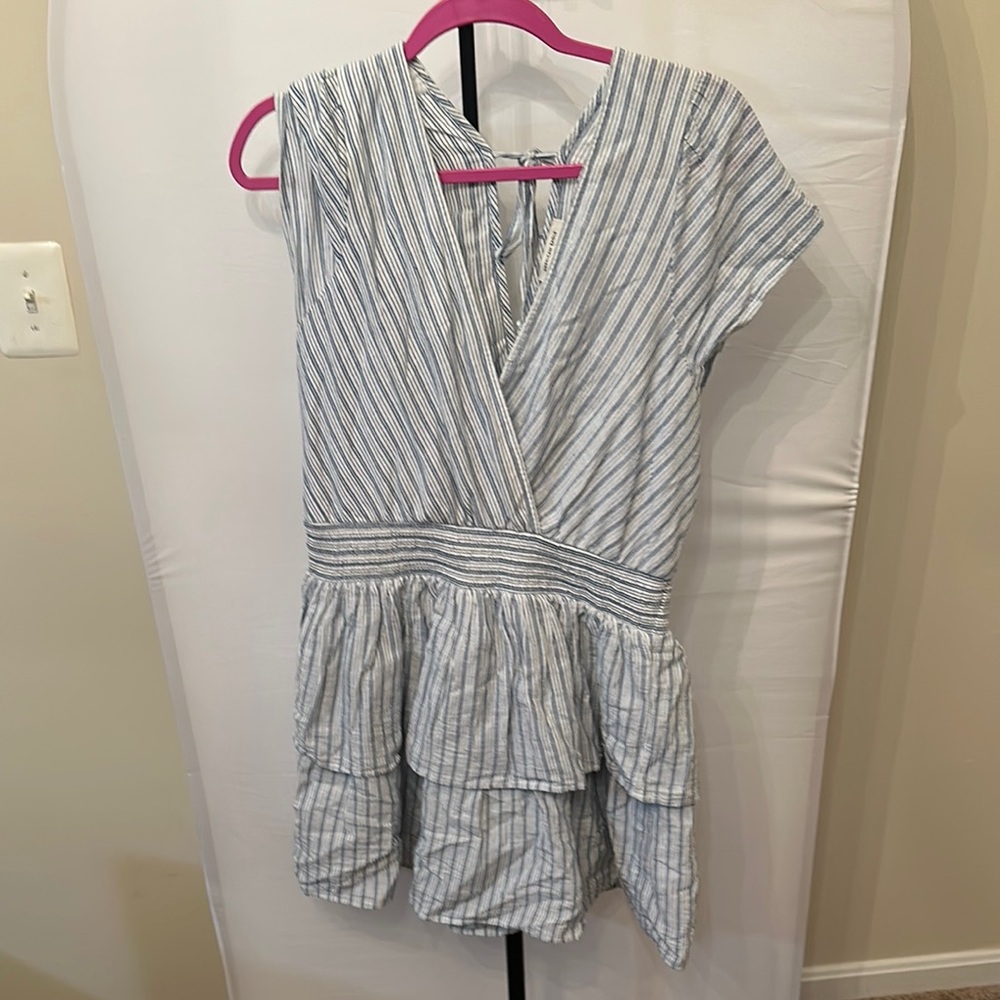 Blue and White Striped V-Neck Dress